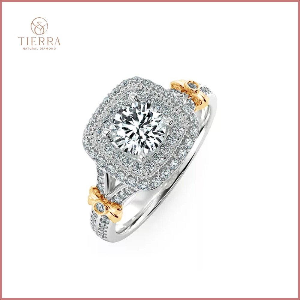 Nhẫn Double Halo - Nhẫn kim cương của sự quý tộc và quyền lực 9 Nhẫn kim cương Double Halo NKC2306 vuông đính nơ ngọt ngào, sang trọng