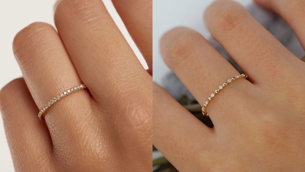 Nhẫn vàng 18K cho nữ dưới 2 đính đá eternity