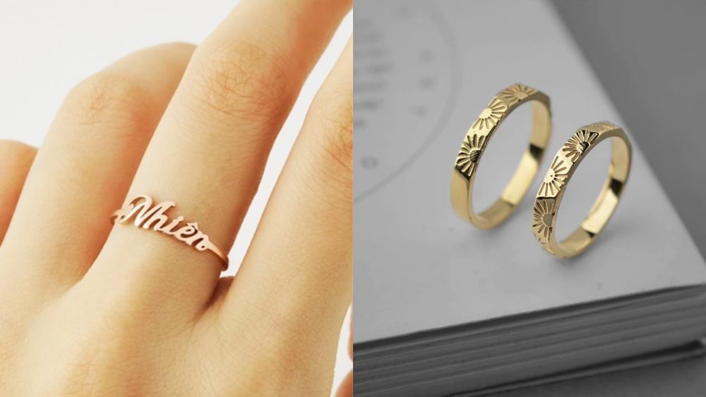 Nhẫn vàng 18K cho nữ khắc tên hoặc họa tiết