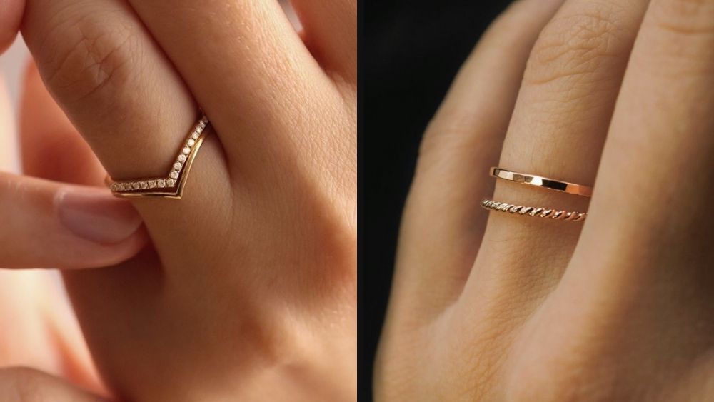 Nhẫn vàng nữ 18K lồng 2 vòng