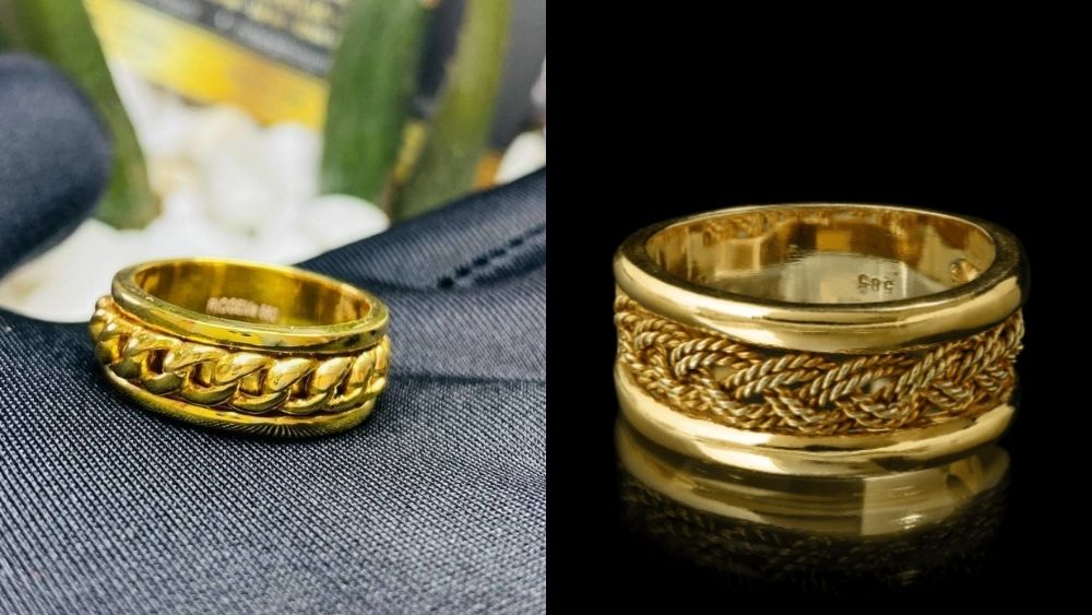 Nhẫn nam vàng 18K kiểu dáng dây xích