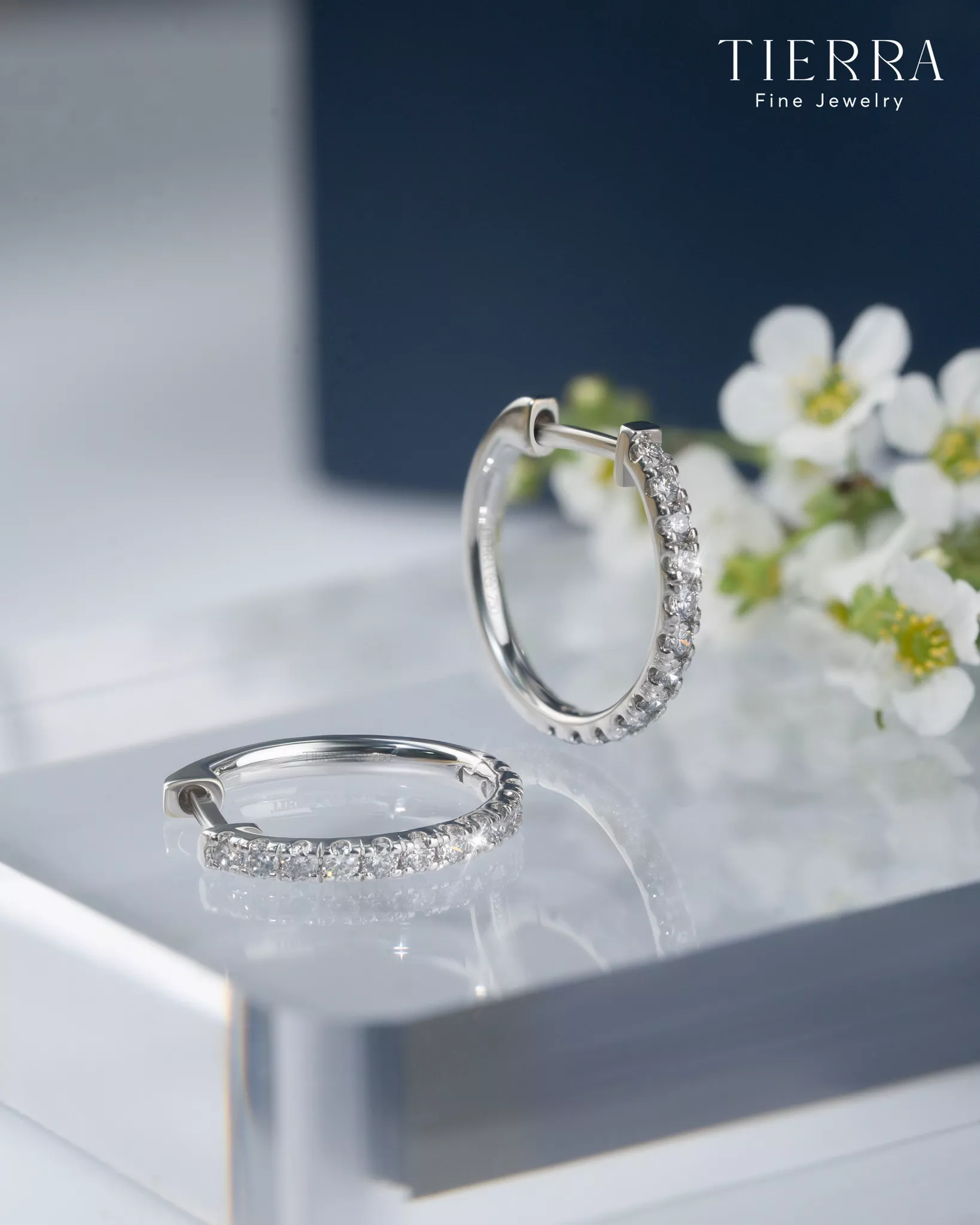 Bông tai bạch kim Cluster Hoop 1 BTA3101 thời thượng dành cho quý cô hiện đại