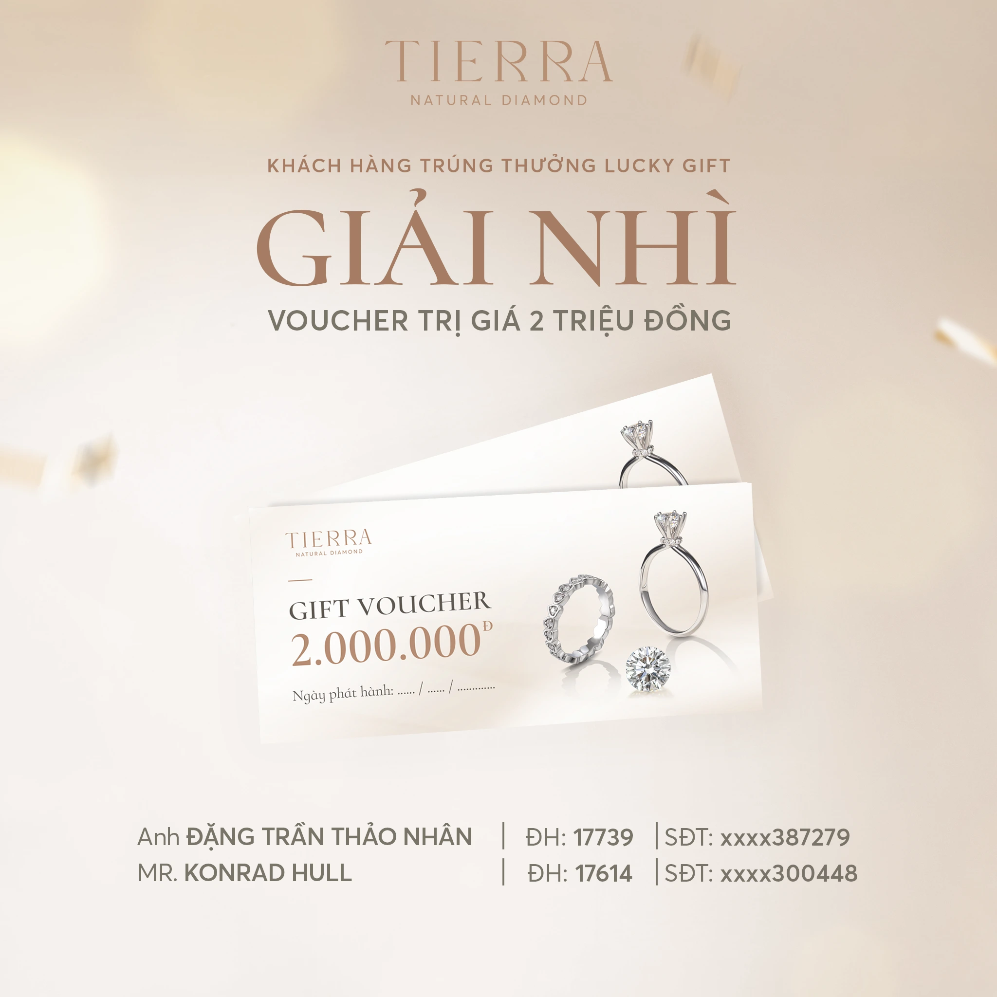 Danh sách khách hàng trúng giải nhì