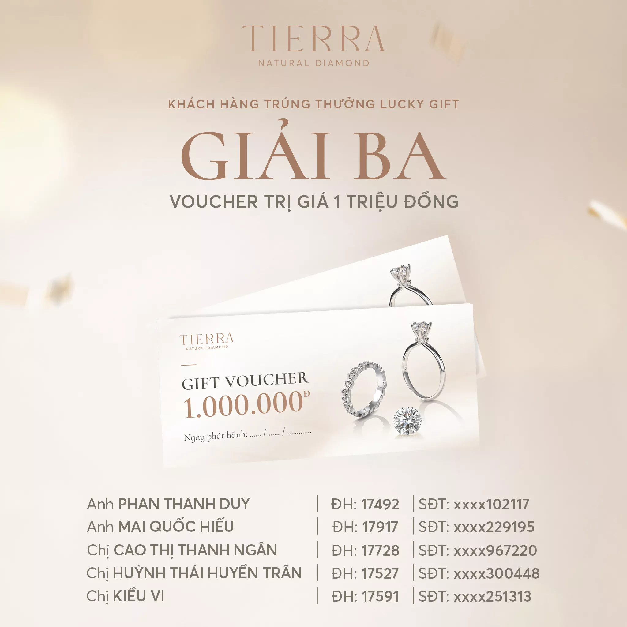 Danh sách khách hàng trúng giải ba