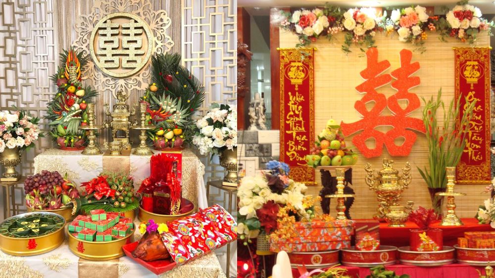 Trang trí lễ ăn hỏi tại nhà gái bàn gia tiên
