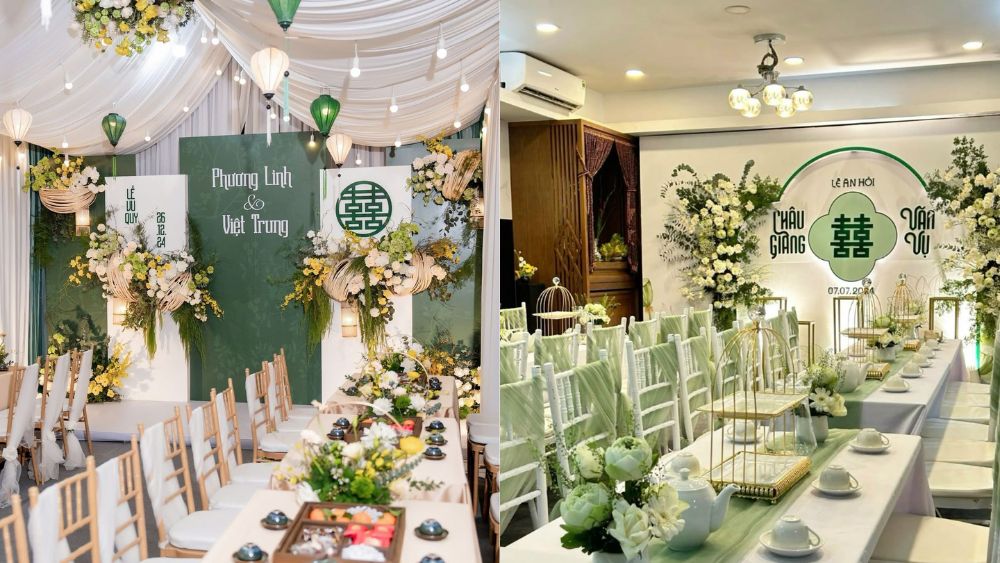 Trang trí lễ ăn hỏi tone xanh lá
