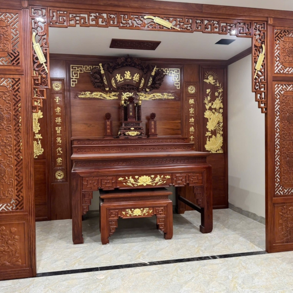 Các mẫu bàn thờ gia tiên đơn giản đẹp 1 tầng, 2 cấp, 3 cấp 24 Mẫu bàn thờ ông bà tổ tiên gỗ tự nhiên số 2