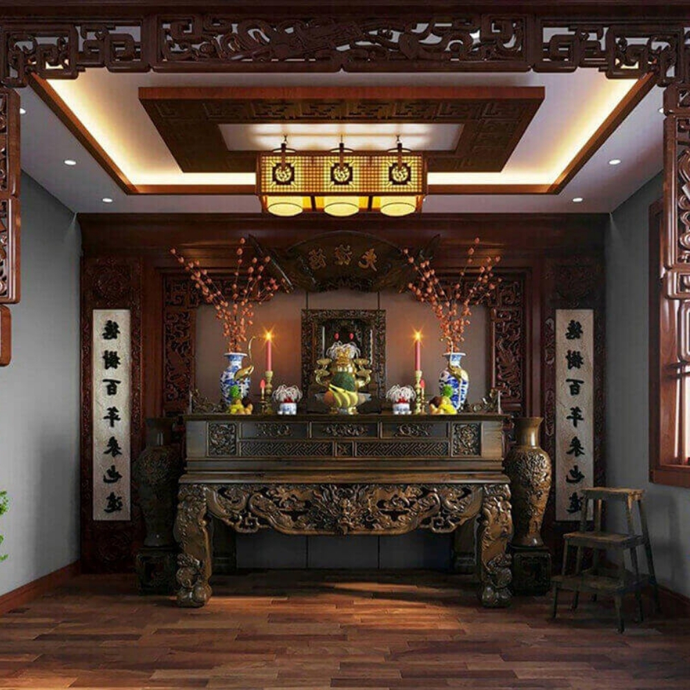Các mẫu bàn thờ gia tiên đơn giản đẹp 1 tầng, 2 cấp, 3 cấp 38 Bàn thờ gia tiên truyền thống số 1