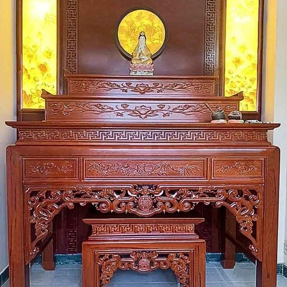 Các mẫu bàn thờ gia tiên đơn giản đẹp 1 tầng, 2 cấp, 3 cấp 14 Mẫu bàn thờ gia tiên 3 cấp số 1