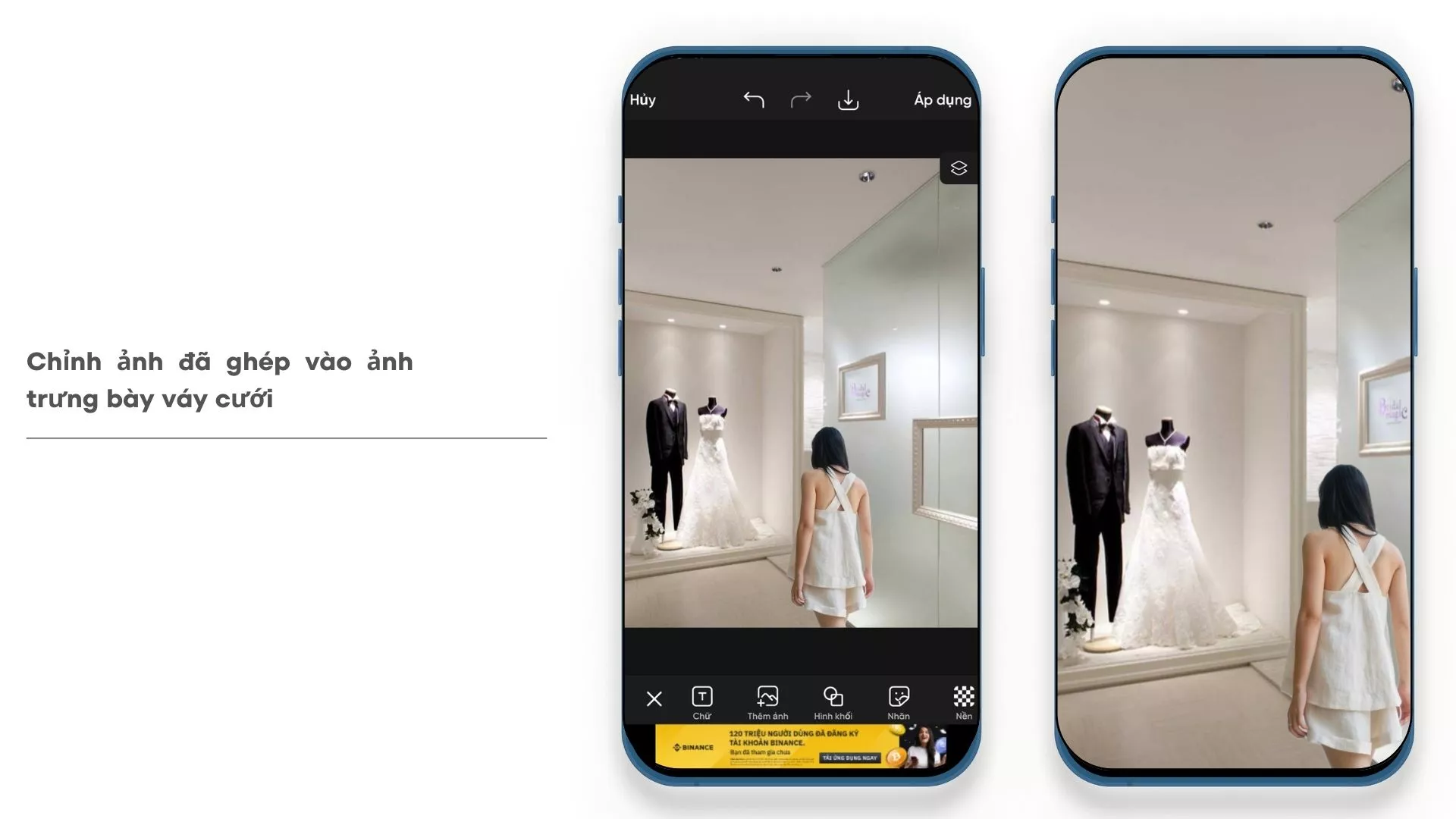 Hướng dẫn ghép trend ảnh trưng bày áo cưới cùng Picsart