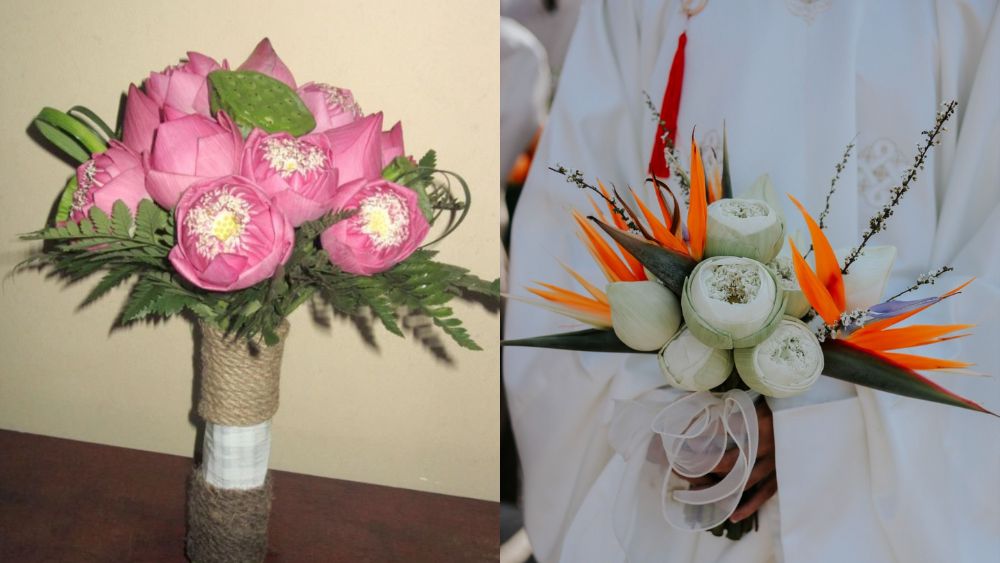 Hoa cưới cầm tay hoa sen - Loài hoa đầy tính truyền thống