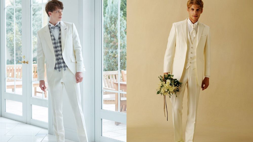 Kiểu vest cho chú rể ốm màu trắng