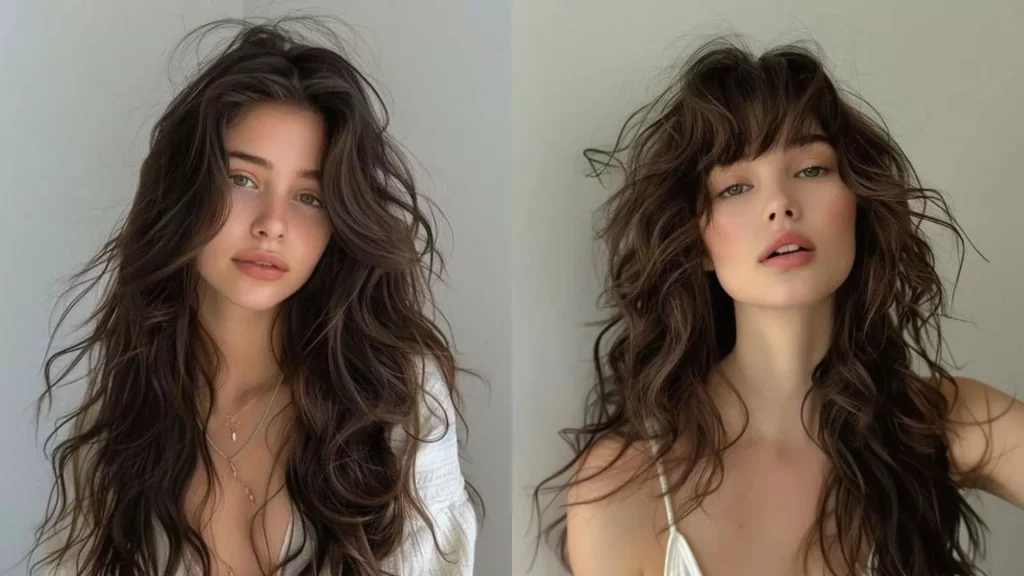 Một kiểu tóc Wolf Cut dài với các sóng tóc tự nhiên.