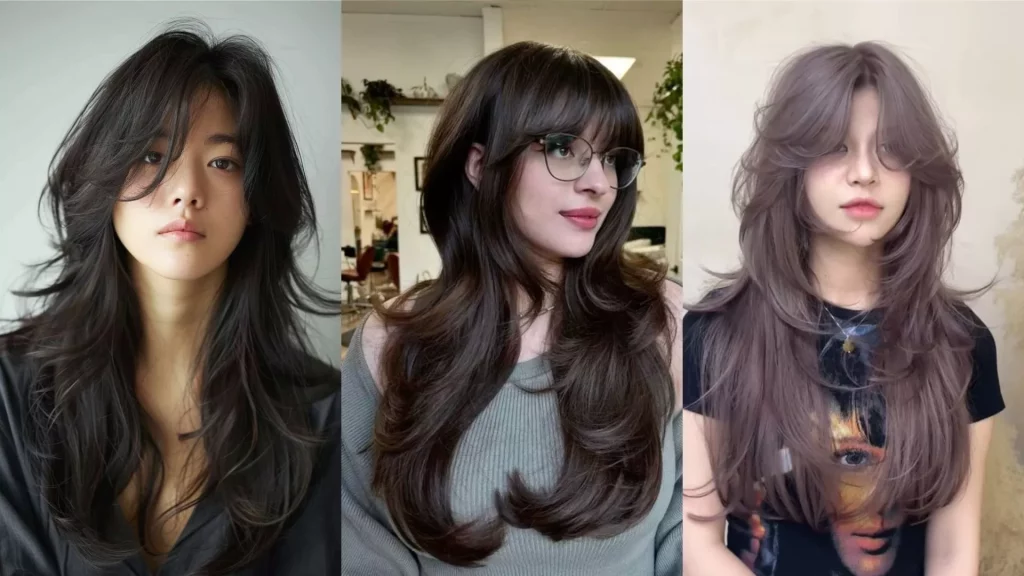 Một kiểu tóc Wolf Cut dài với các lớp tỉa mềm mại và bồng bềnh.