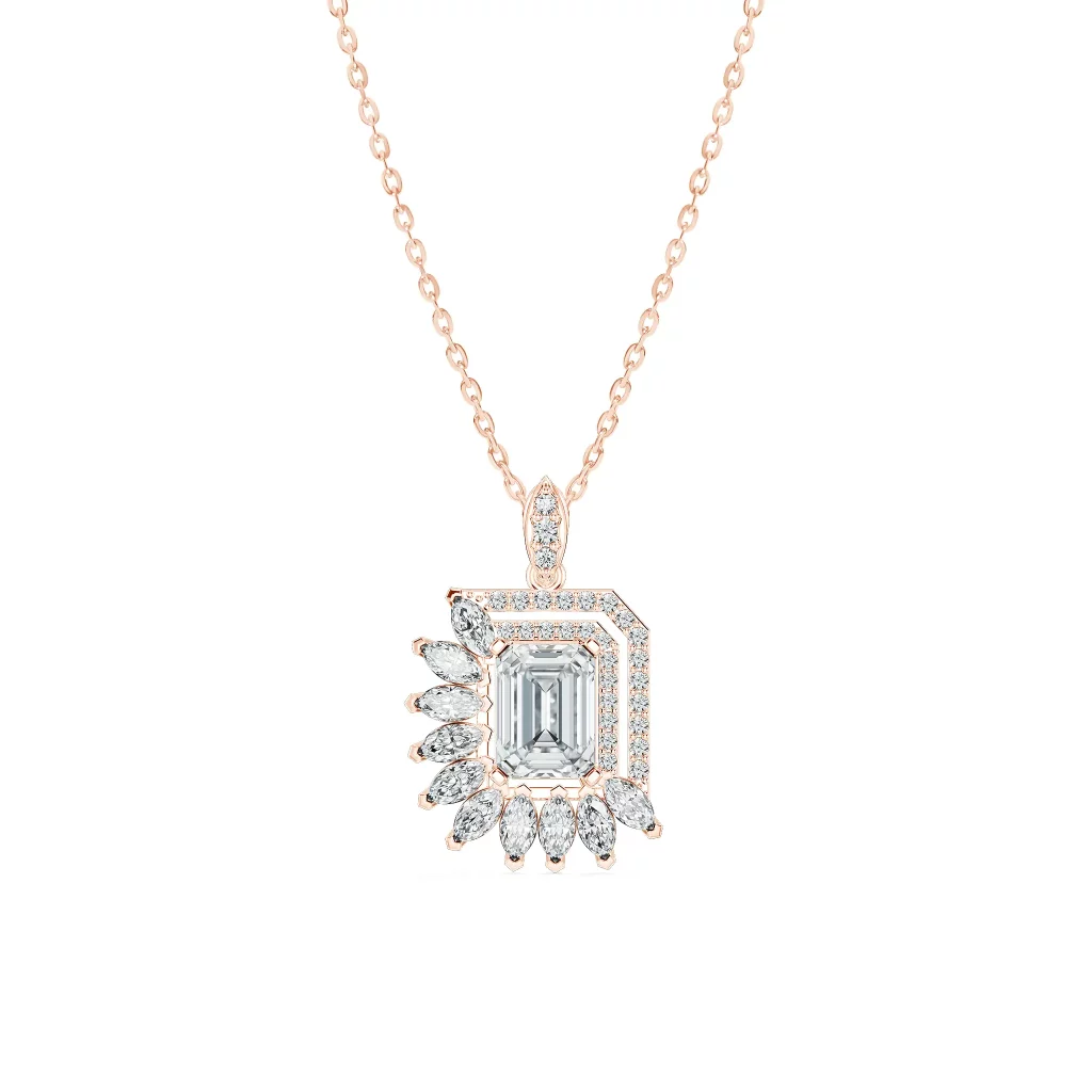 Mặt dây chuyền Emerald Shape And Half Masquise Halo UMD8120