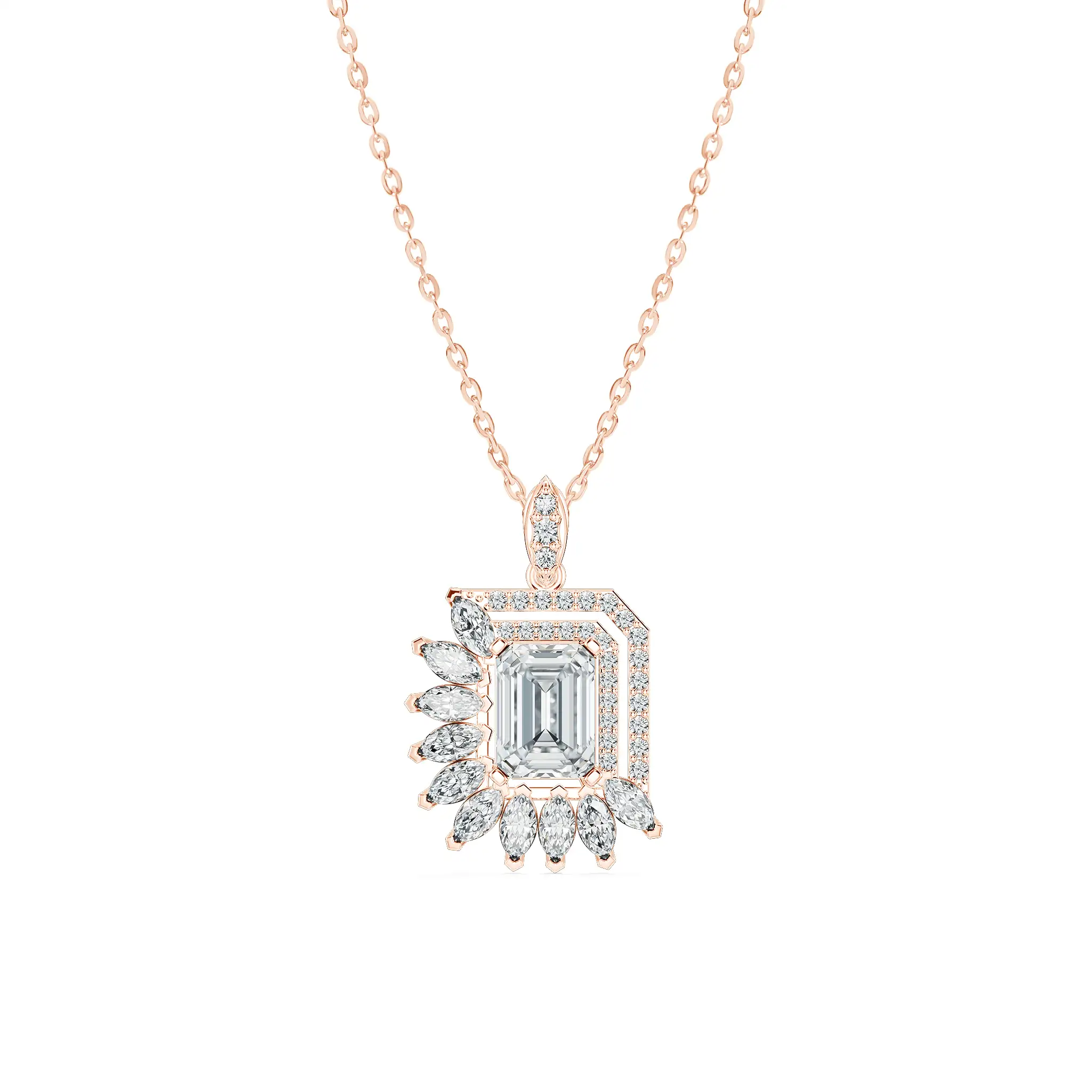 Mặt dây chuyền Emerald Shape And Half Masquise Halo MDA8120