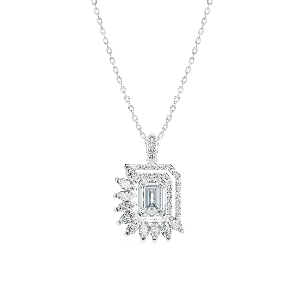 Mặt dây chuyền Emerald Shape And Half Masquise Halo UMD8120
