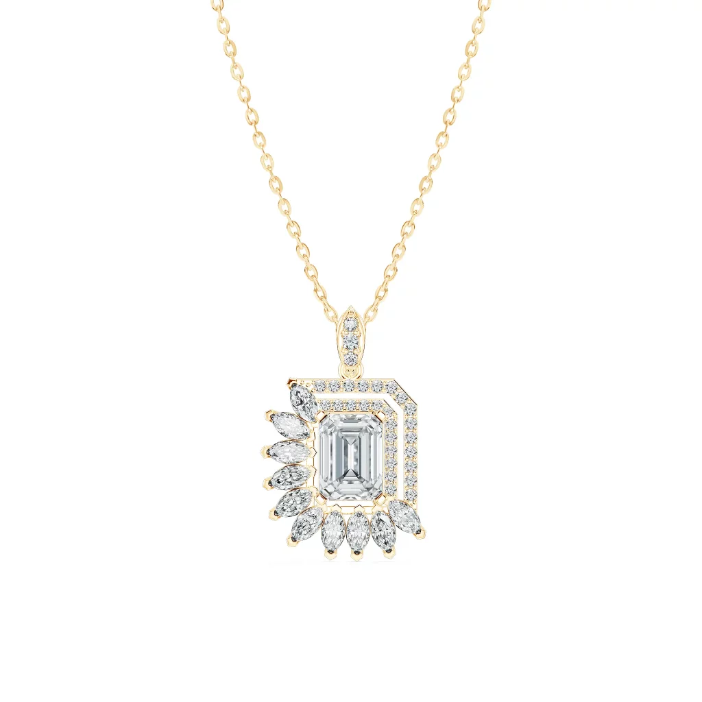 Mặt dây chuyền Emerald Shape And Half Masquise Halo UMD8120