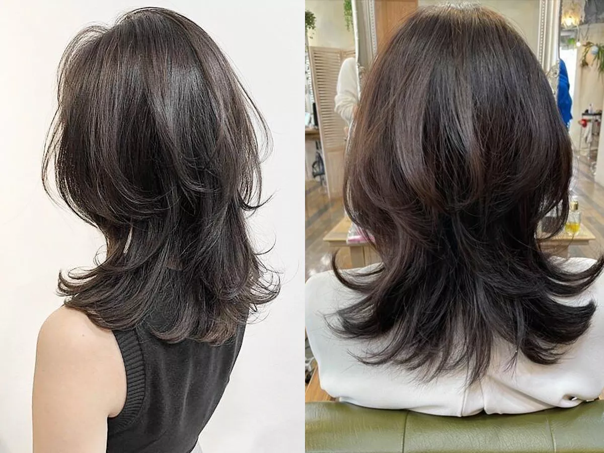 Tóc ngắn ngang vai uốn tầng