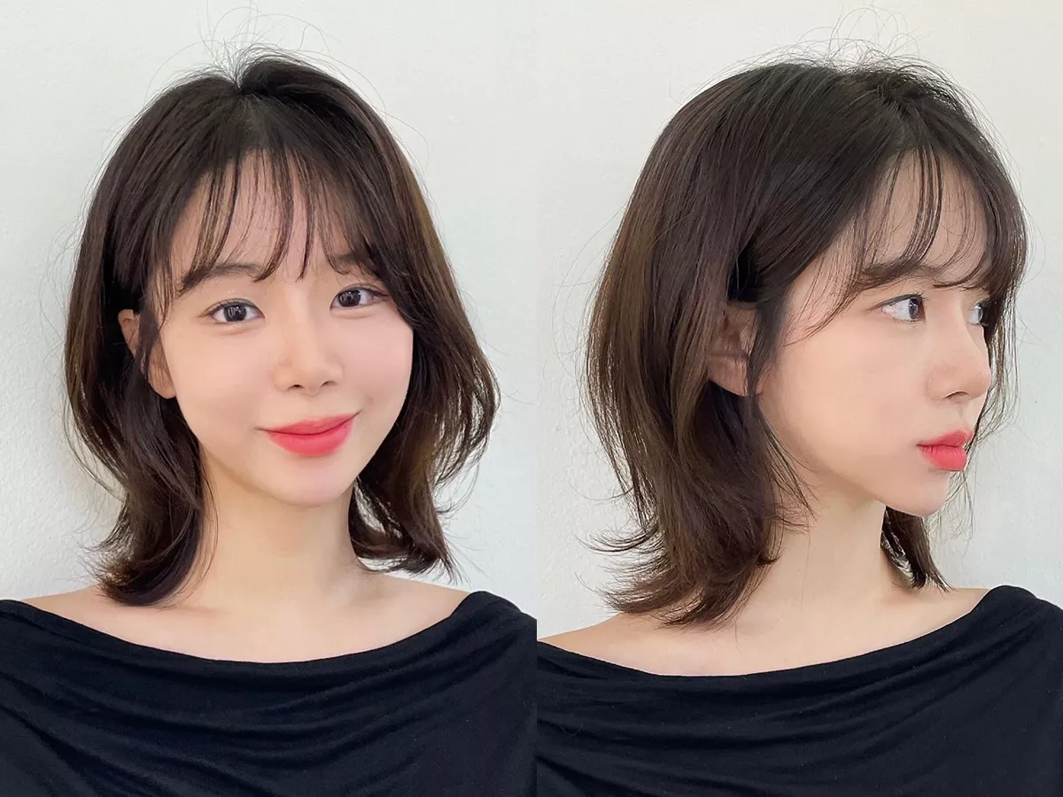 Tóc xoăn ngắn ngang vai kết hợp mái thưa
