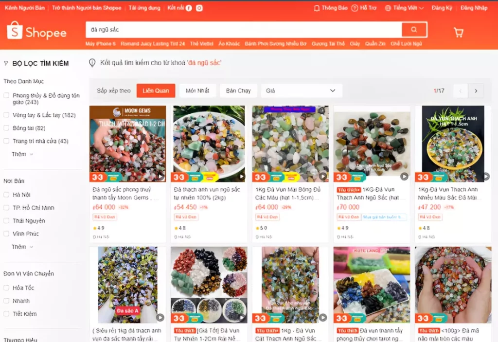 Shopee cung cấp đá ngũ sắc với nhiều mức giá ưu đãi