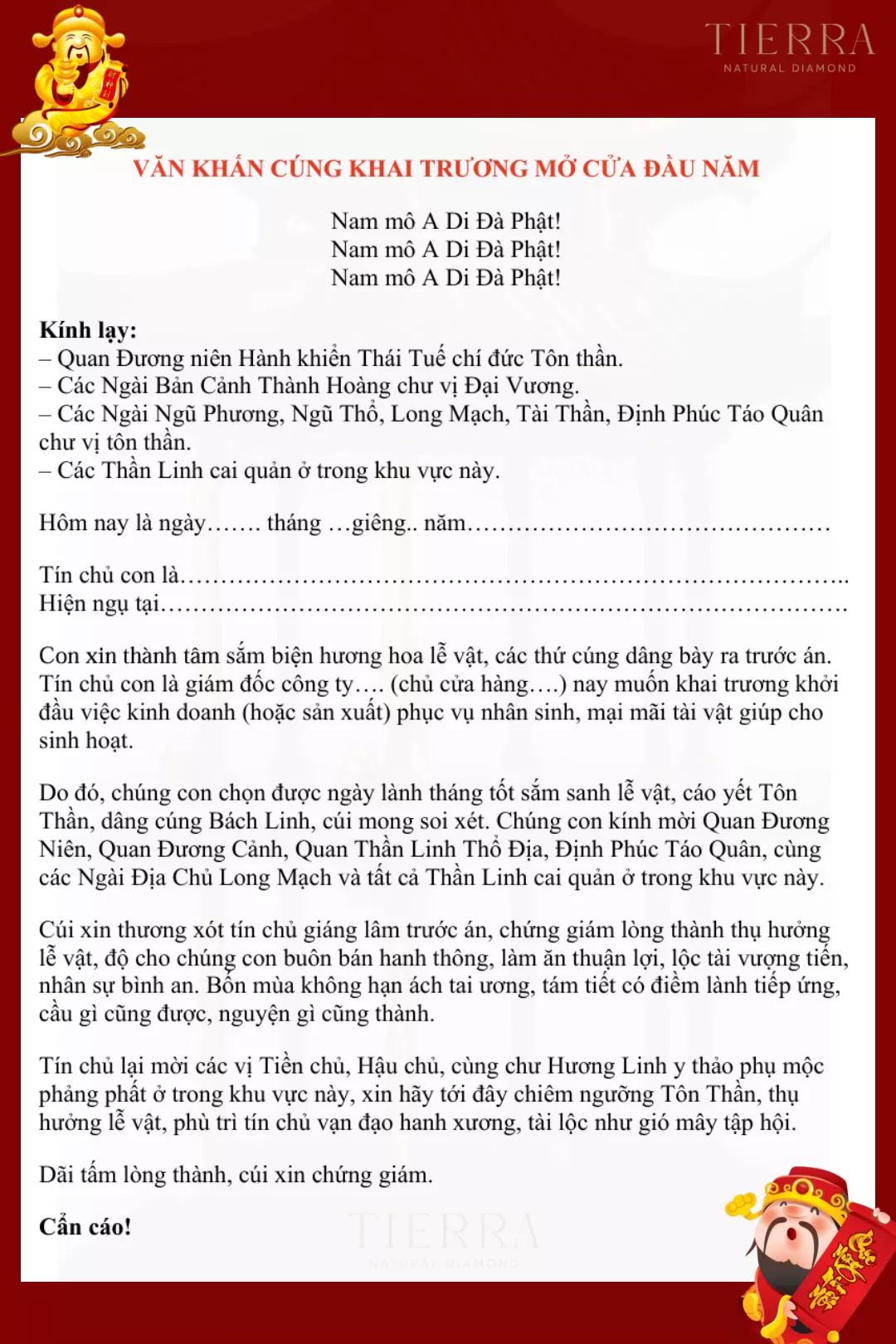 Văn khấn cúng khai trương đầu năm mới