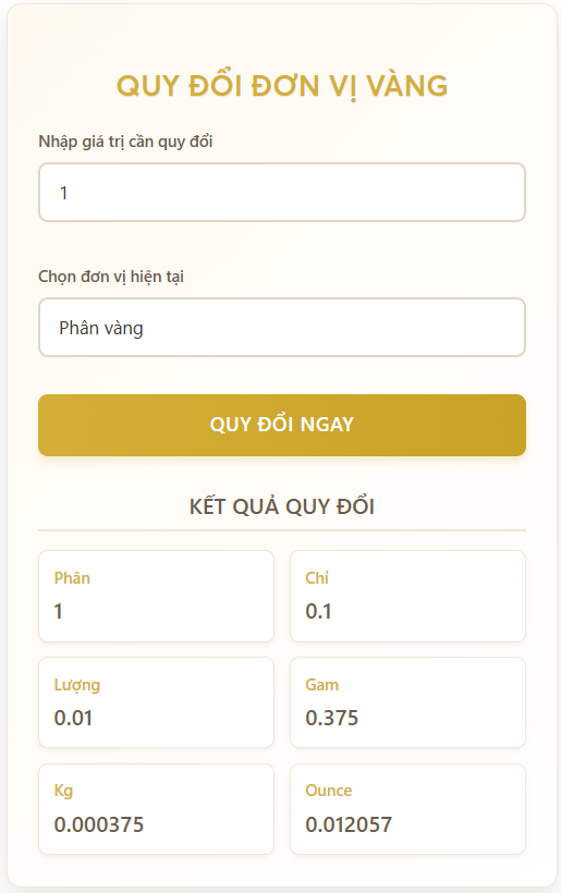 Giá 1 phân vàng bao nhiêu tiền? 1 phân vàng bao nhiêu chỉ? 2 Quy đổi đơn vị 1 phân vàng ra các đo vị đo lường