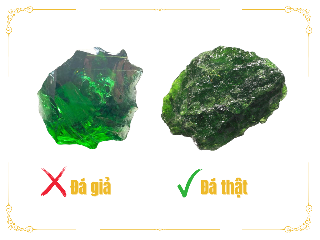 Ví dụ về đá Diopside giả và thật