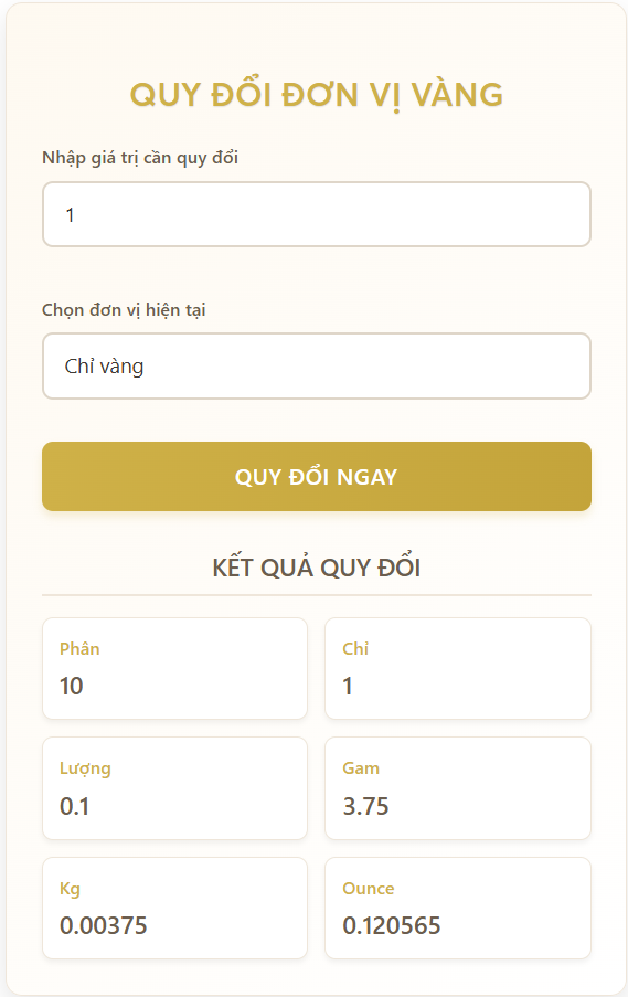 Công cụ quy đổi vàng do Tierra phát triển