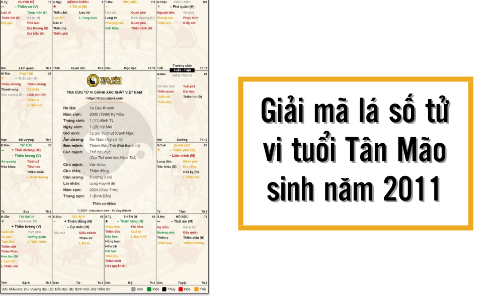 Lá số tử vi của mệnh sinh năm 2011 Tân Mão