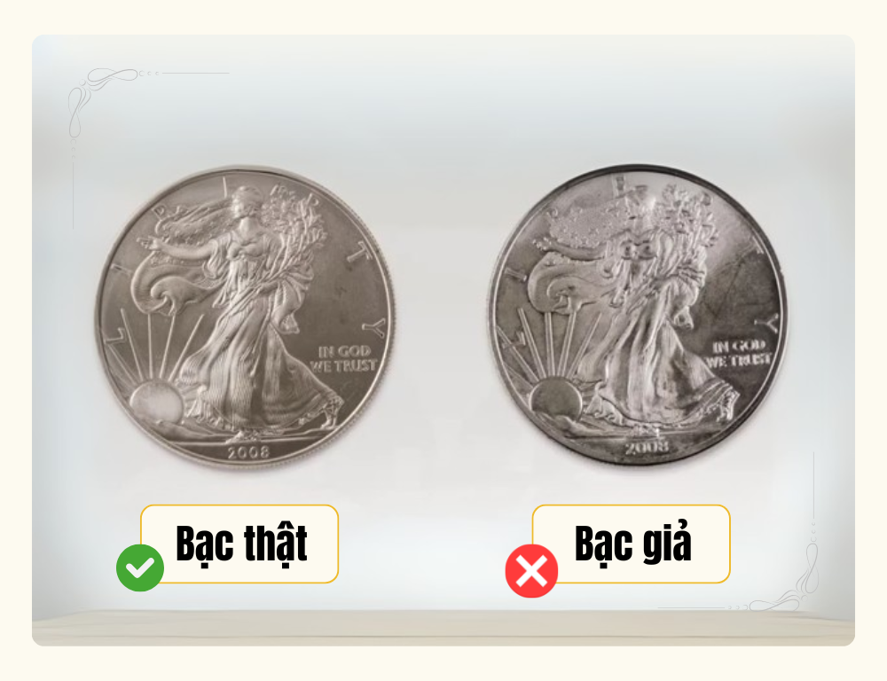 Bạc thật có màu sắc khác với bạc giả