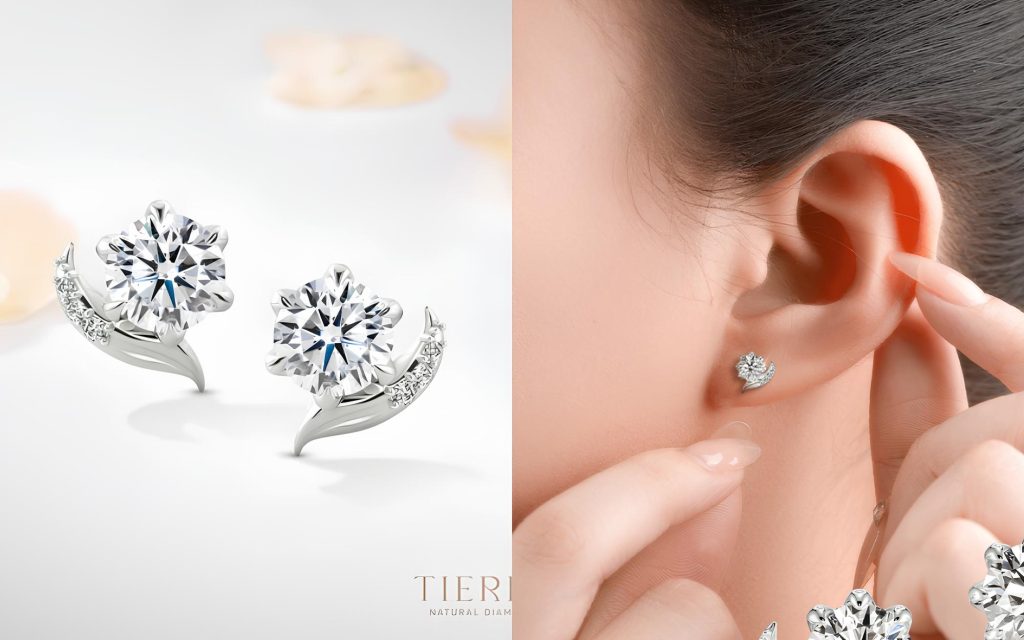 Bông tai kim cương, hoa tai hột xoàn tự nhiên đẹp