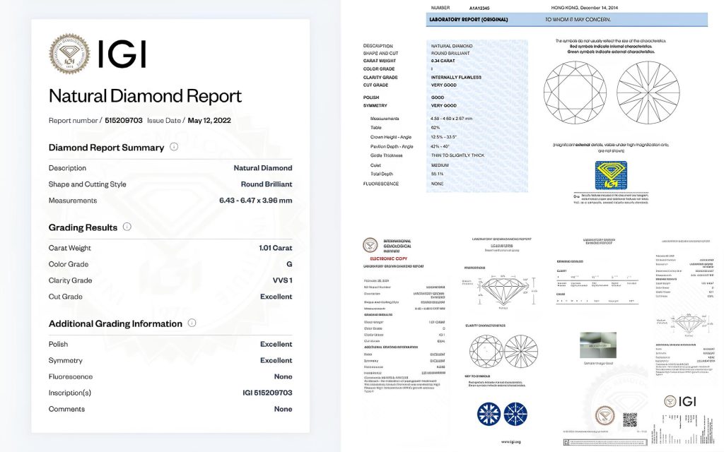 Các tiêu chuẩn đánh giá kim cương IGI Diamond Certification