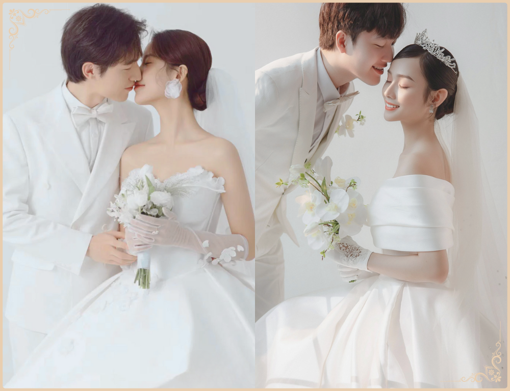 Tạo dáng chụp ảnh cưới tình cảm hôn nhau