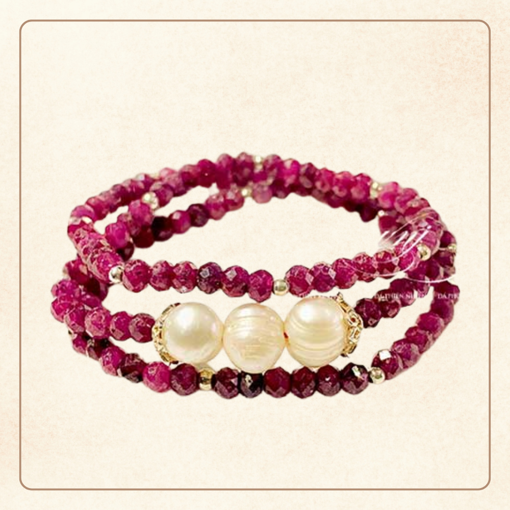 Vòng cổ ngọc trai phối đá ruby