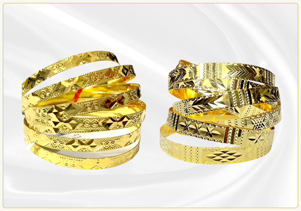 Bộ vòng Ximen vàng 18K 7 chiếc họa tiết chéo
