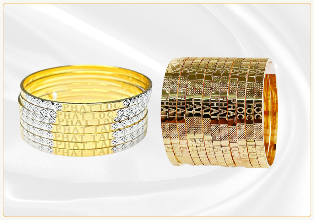 Bộ vòng Ximen vàng 18K 7 chiếc Phát Tài Phát Lộc
