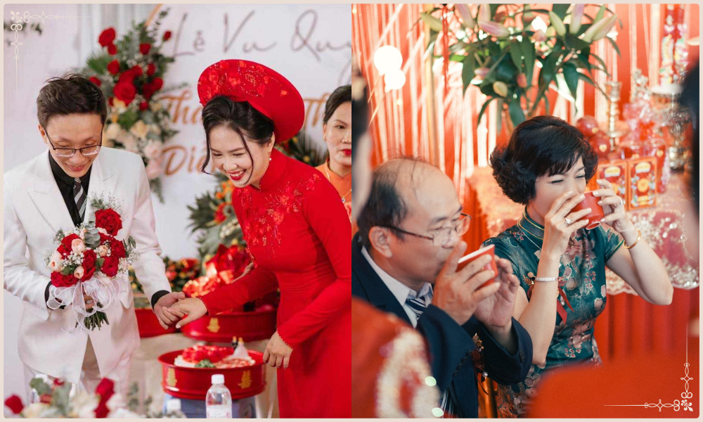 Cô dâu mời trà ông bà, cha mẹ nhà trai