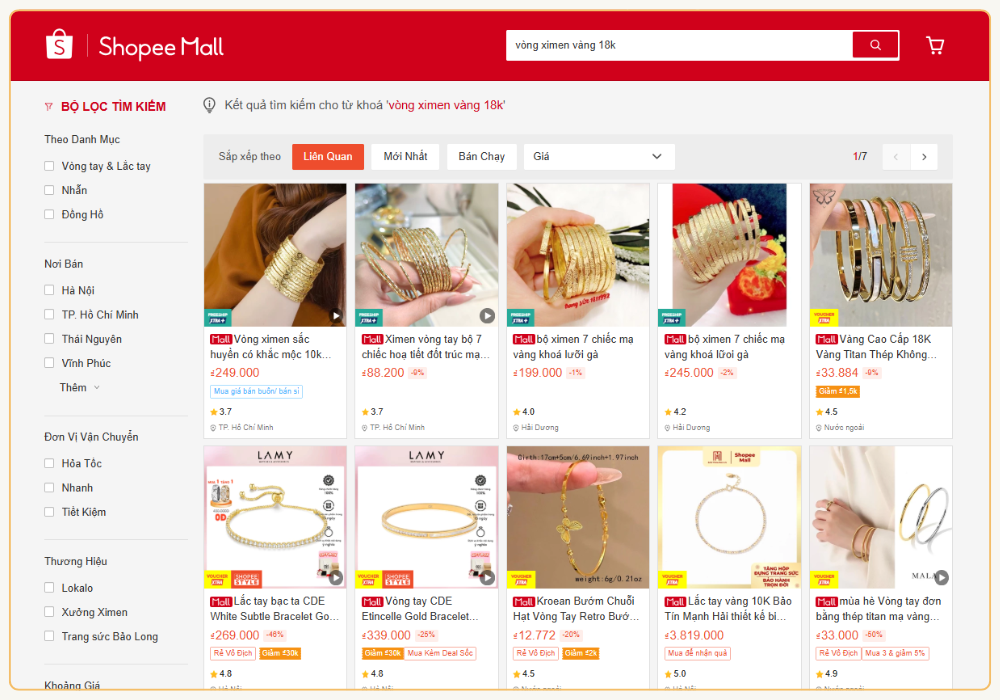 Có thể dễ dàng mua bộ vòng ximen 7 chiếc