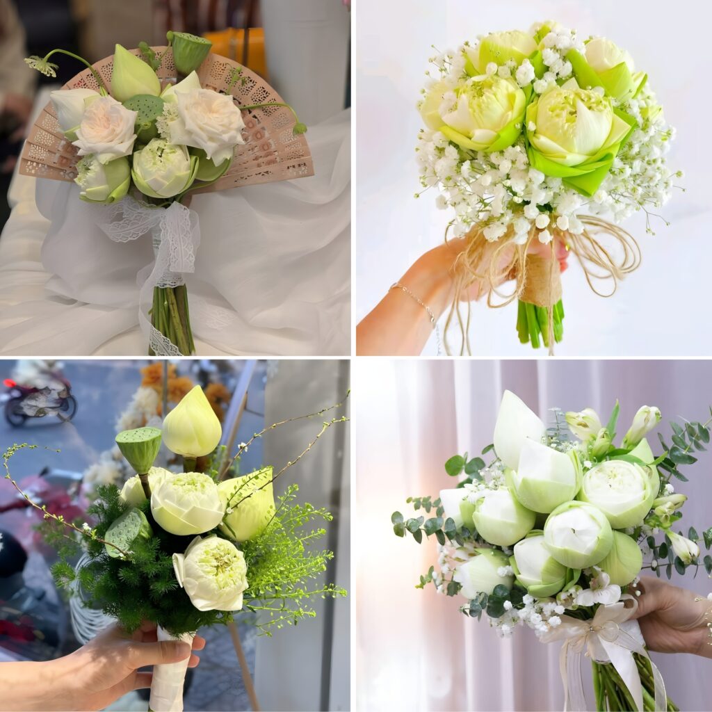 Các dáng bó hoa sen cưới cầm tay cô dâu đẹp