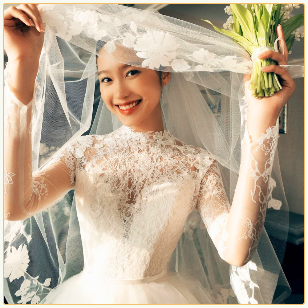 Cách đội khăn voan cô dâu đơn giản
