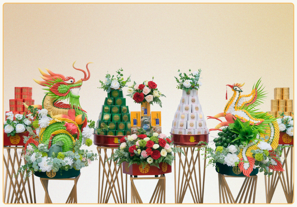 Cách trang trí 7 tráp rồng phượng đẹp mắt