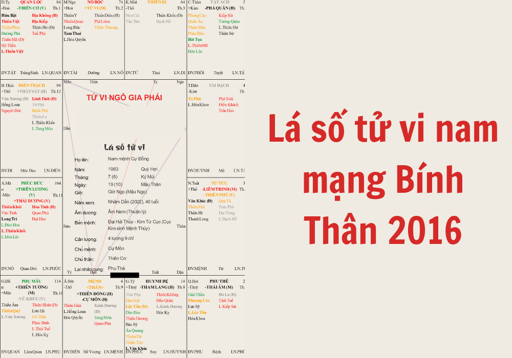 2016 mệnh gì? Hợp màu gì? Lá số tử vi tuổi Bính Thân 2016 11 Lá số tử vi trọn đời nam Bính Thân 2016