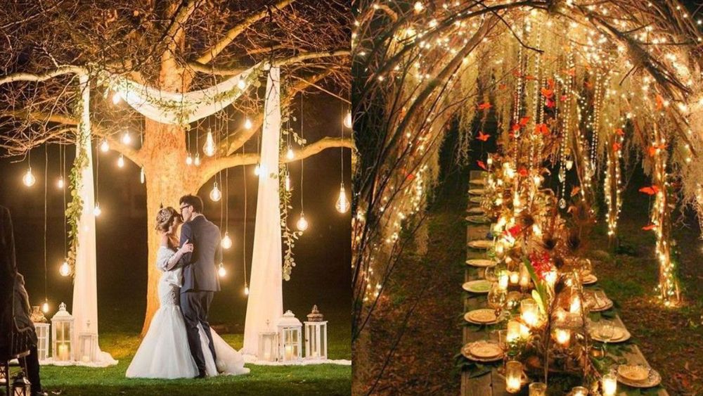Phong cách tiệc cưới ngoài trời ban đêm Boho phóng khoáng và nghệ thuật