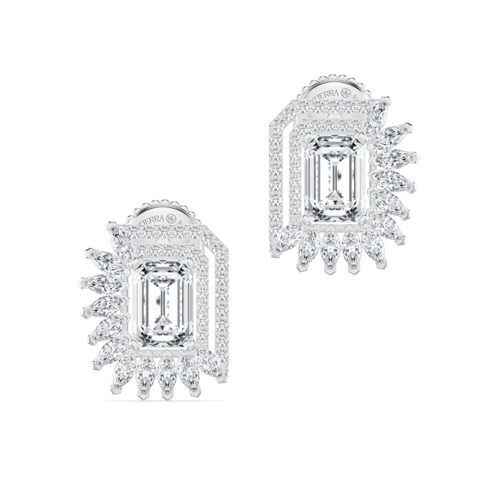 Bông tai Emerald Shape & Half Maquise Halo UBT8141