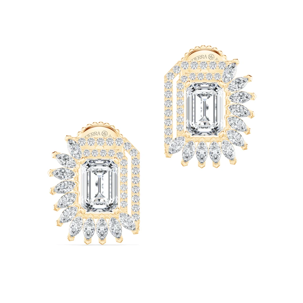 Bông tai Emerald Shape & Half Maquise Halo UBT8141