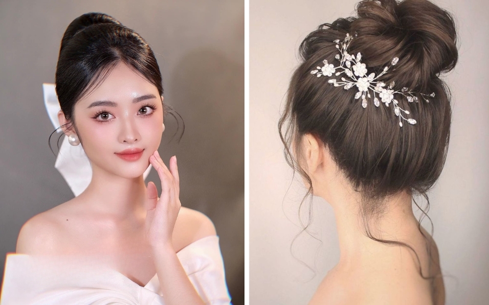 20+ kiểu tóc cô dâu đẹp nhất hiện nay, phù hợp với khuôn mặt 7 Các kiểu tóc búi cao đẹp cho cô dâu ngày cưới