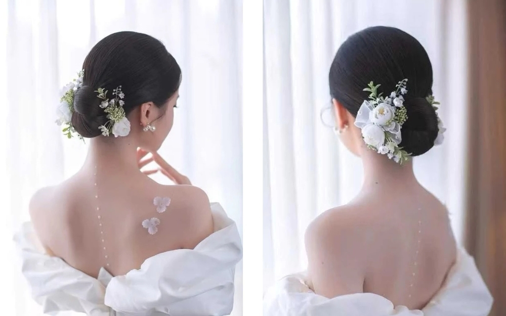 20+ kiểu tóc cô dâu đẹp nhất hiện nay, phù hợp với khuôn mặt 19 Kiểu tóc cô dâu cài hoa tươi là một trong các kiểu tóc cô dâu nhẹ nhàng