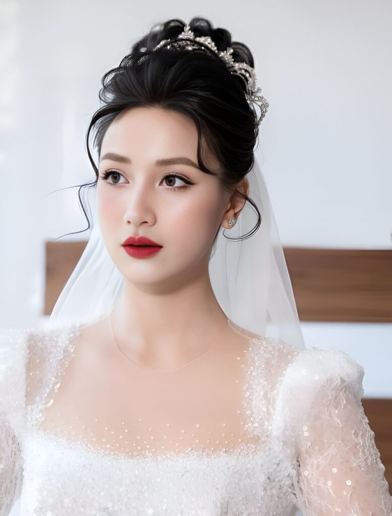 20+ kiểu tóc cô dâu đẹp nhất hiện nay, phù hợp với khuôn mặt 18 Các kiểu tóc cô dâu cài voan duyên dáng, thơ mộng