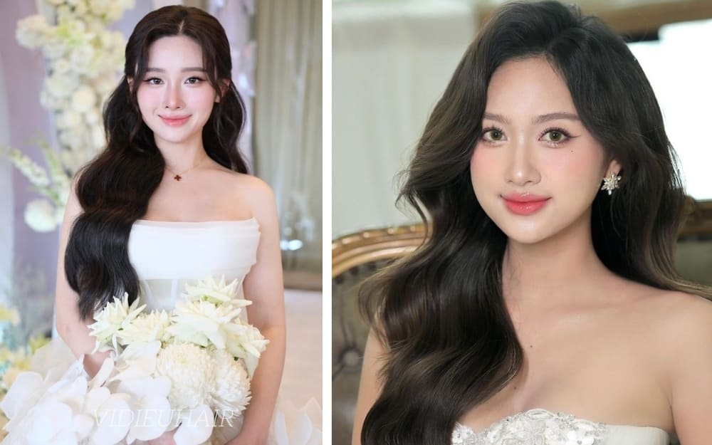20+ kiểu tóc cô dâu đẹp nhất hiện nay, phù hợp với khuôn mặt 12 Kiểu tóc xoăn sóng nước là một trong những kiểu tóc cho cô dâu tóc mỏng